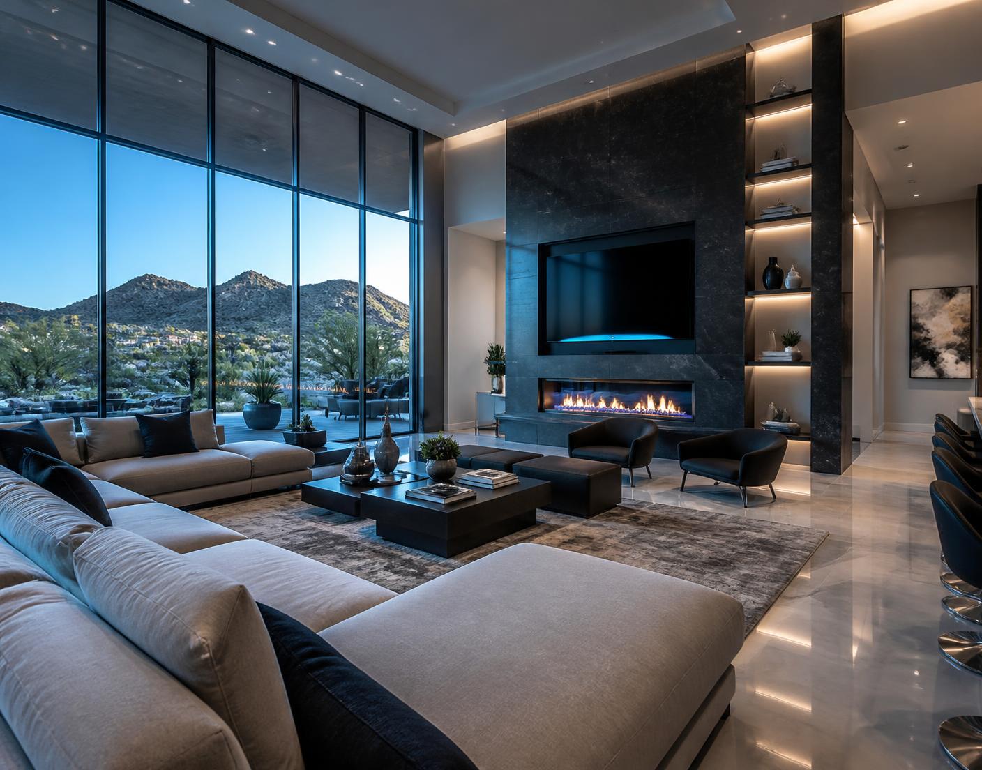 Bright, immaculately cleaned modern living room in a Scottsdale home